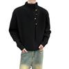 Men's Korean Style High Neck Sweater with Irregular Button Design – Trendy Oversized Knitwear
