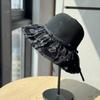 Fashionable Letter Print Sun Hat for Women, Spring/Summer Travel, Foldable, Organza Patchwork, Wide Brim Fisherman Hat