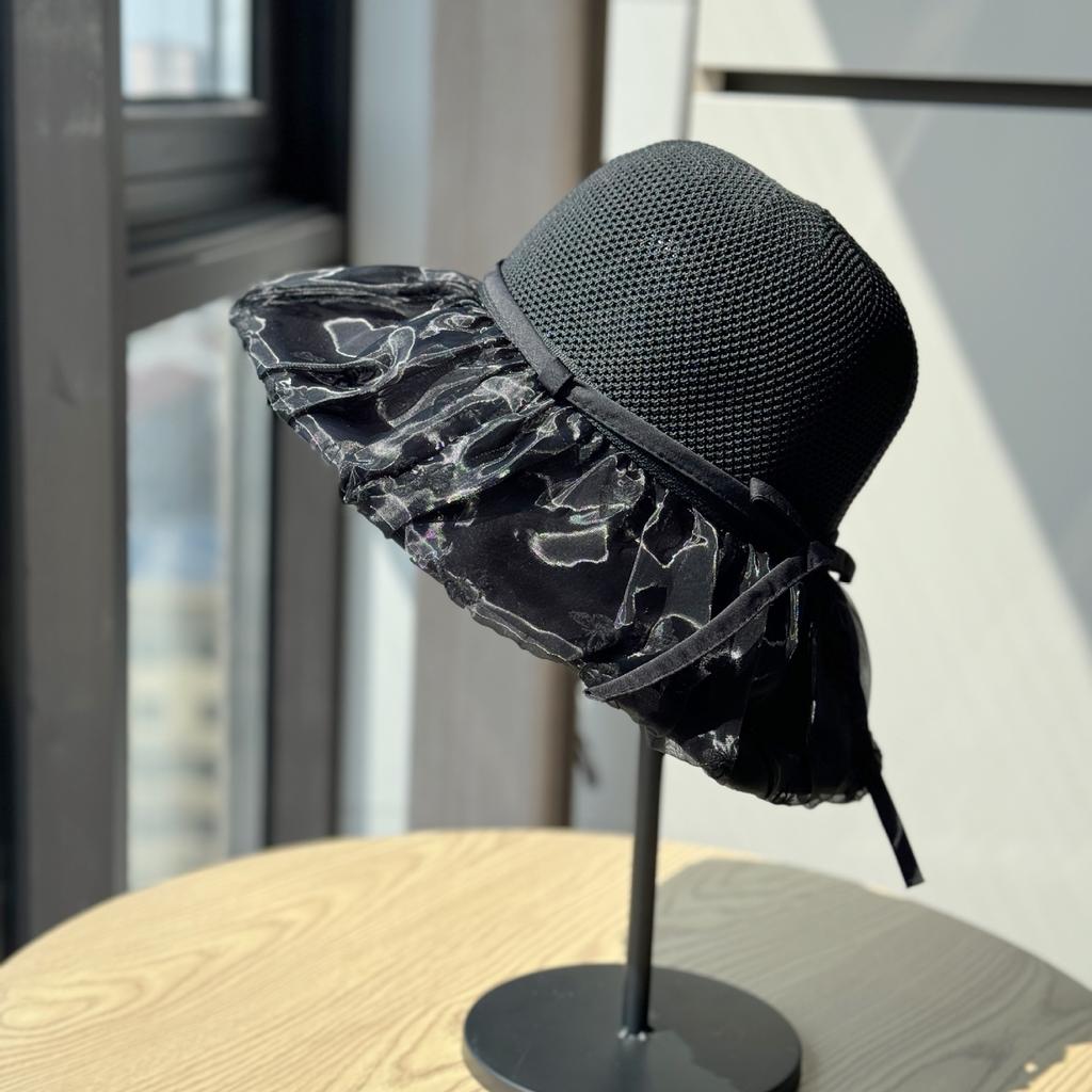 Fashionable Letter Print Sun Hat for Women, Spring/Summer Travel, Foldable, Organza Patchwork, Wide Brim Fisherman Hat