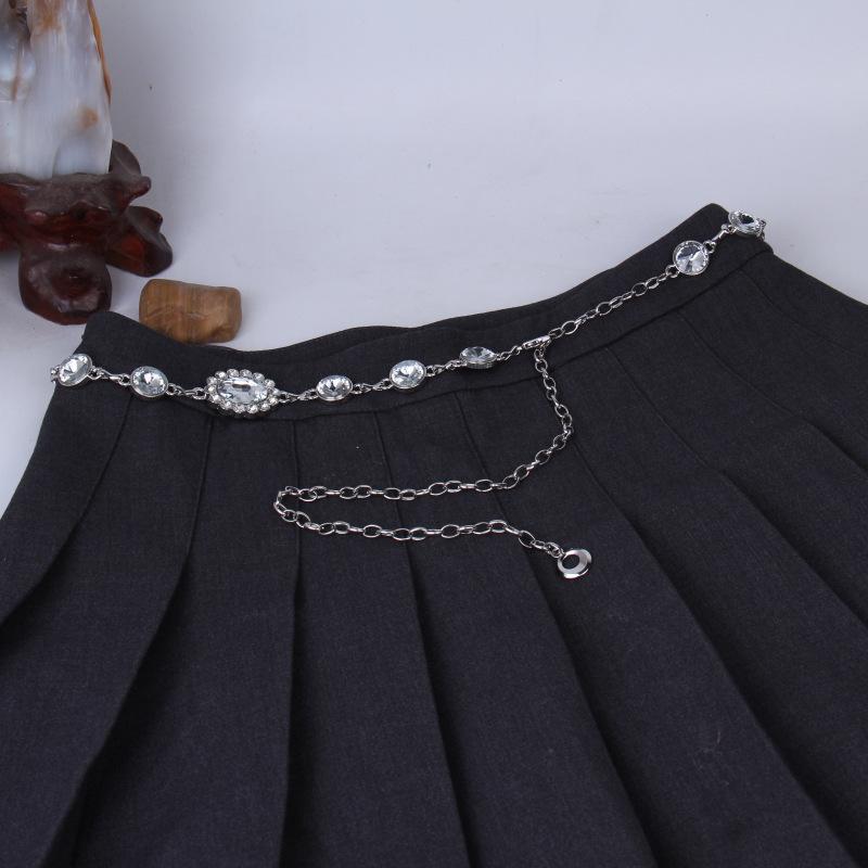 Metal Waist Chain, Women'S Summer Dress With Big Diamonds, Silver Elegant Waist Accessories, Belt, Red Seal.
