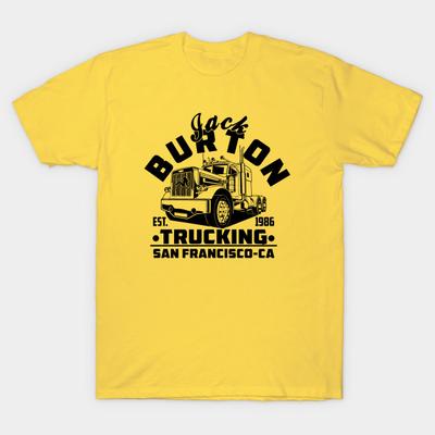 Men Black Print T-shirt J.Burton Trucking No-Cut Transfer Paper Print Cotton Tshirt - Men's Summer Cotton Graphic Tee