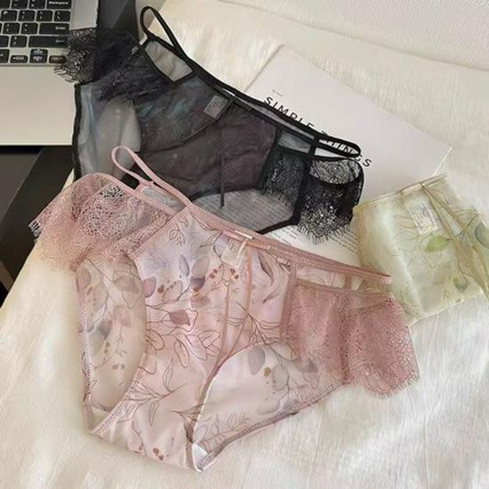 

Jiangnan Lace Eyelash French Triangle Panties - Plus Size, Sexy, and Elegant Large чёрный
