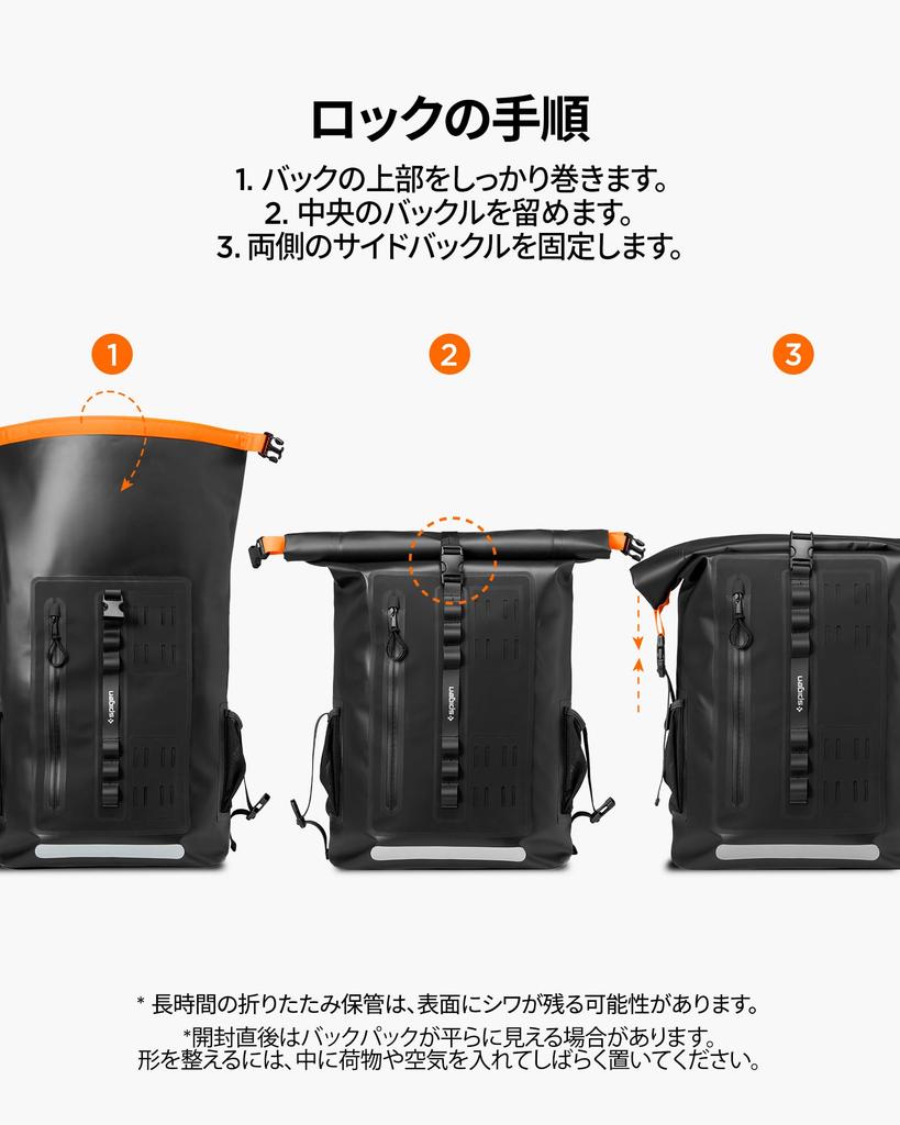 Waterproof Large Size Dry 35L 4 Reflective IPX6 Waterproof Backpack A650 AMP07875 [Spigen] Backpack, Bag, Capacity, Pockets, Material, (Black)