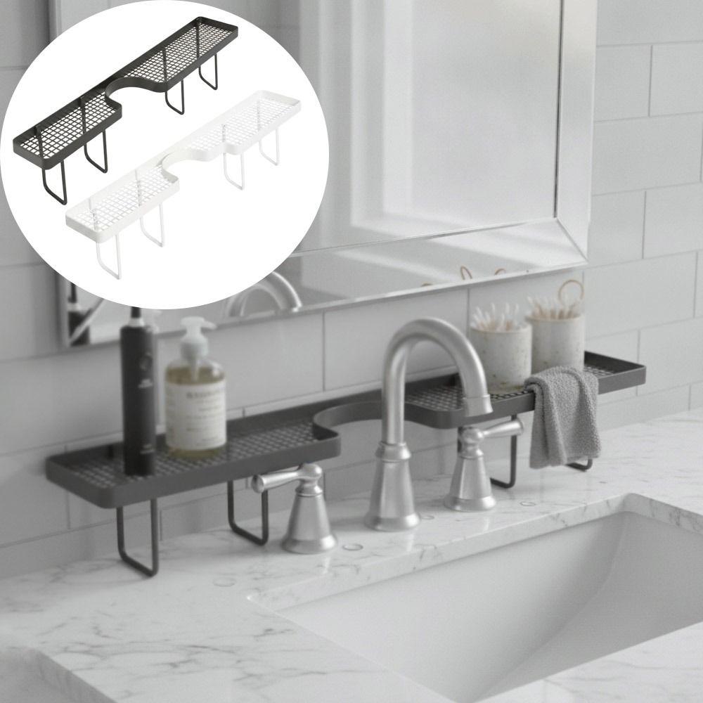 No-Drill Faucet Sink Shelf Large Capacity Faucet Drain Organizer Sink Drying Rack Mirror Front
