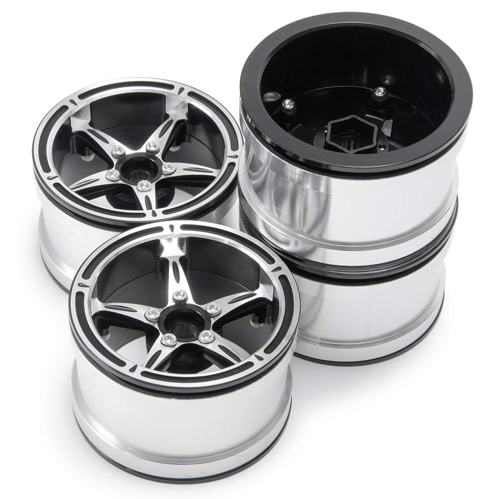 Inch Internal Beadlock Ring Wheel Tire Inner Internal Beadlock Wheels Hub RC Car Wraith 90018 RC Crawler 23 Silver and 2.2 No. (4 Pieces, Black)