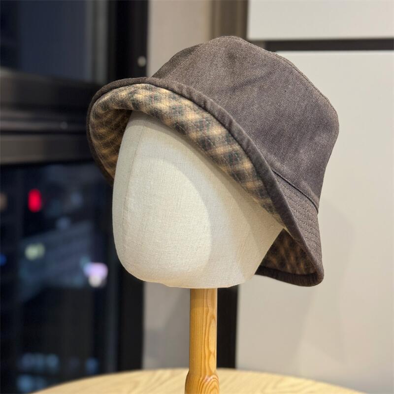 Outdoor Double-sided Plaid Fisherman's Hat Children Autumn and Winter Sun Protection Visor Fashion Versatile Leisure Outing Basin Hat Tide