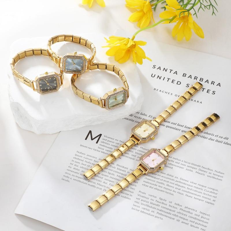 Fashion High Quality Men Women's Stainless Steel Square Round Shiny Zircon Watch Bracelet For Friend Birthday DIY Jewelry Gift