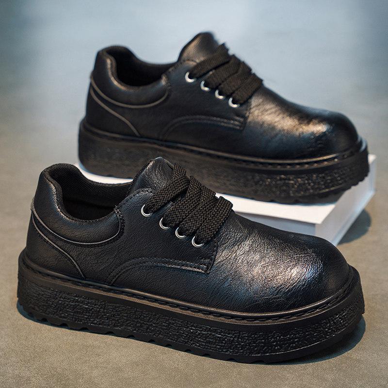 Shoes Winter British style retro casual leather shoes Leather surface waterproof and non-slip sports thick sole heightening Martin shoes