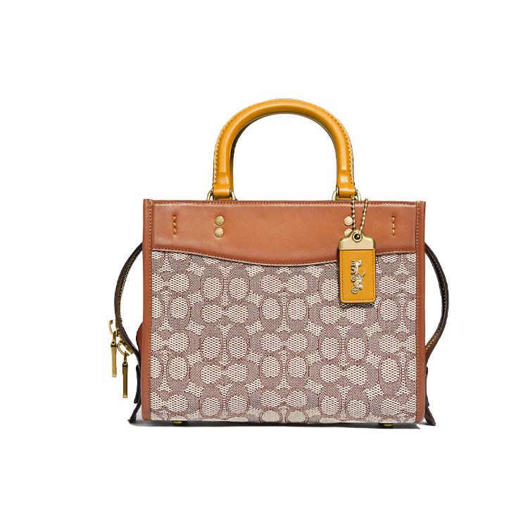 

New COACH Rogue Textile Paper Bag Shoulder Bag Crossbody Bag Handbag Medium Size Women s Brown & Monogram C6444-B4TA7 24.9*14.0*19.8CM