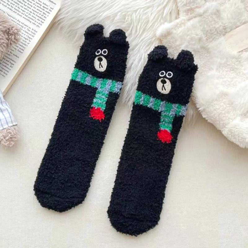 1 Pair Mid-Calf Stockings Home Sock Fleece Lining Clothing Accessories Floor Socks Funny Thickened Warmth Multi-Color