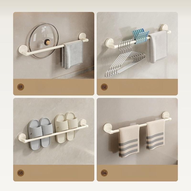 Cream Style Suction Cup Towel Rack Bathroom No Drilling Shower Towel Bar Bath Towel Wall Mounted Storage Rack