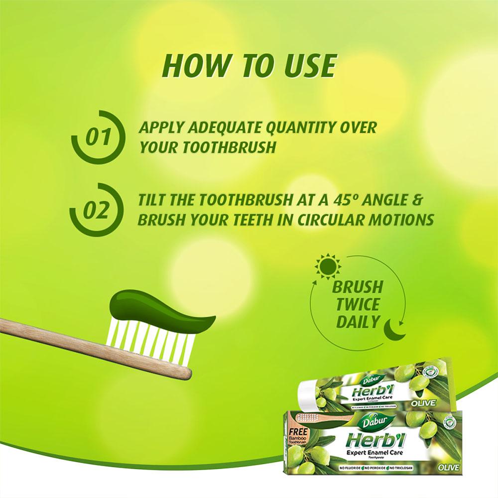 Olive Enamel Care Toothpaste + FREE ToothBrush Dabur Herb'l