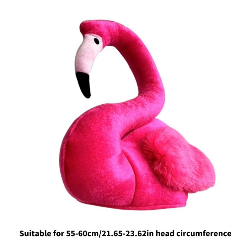 3D Plush Flamingo Hat Soft Cap For Themed Parties Cosplay Photo Props Elastic Costume Hats Festivals Stage Performances