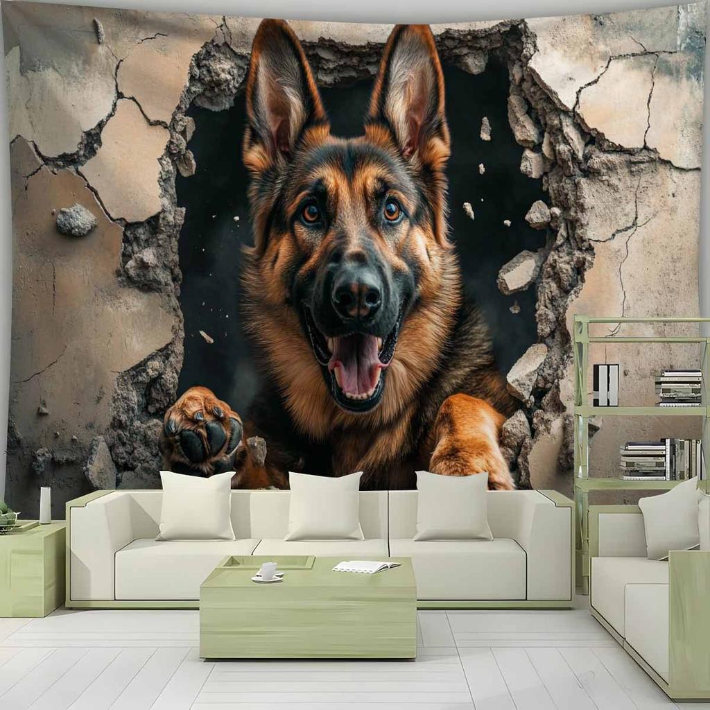 3D Wolfshund Durchbruch Wandteppich - Geeignet für Wohnzimmer, Schlafzimmer, Studentenwohnheim Dekoratives Wandkunst Hänge Tuch