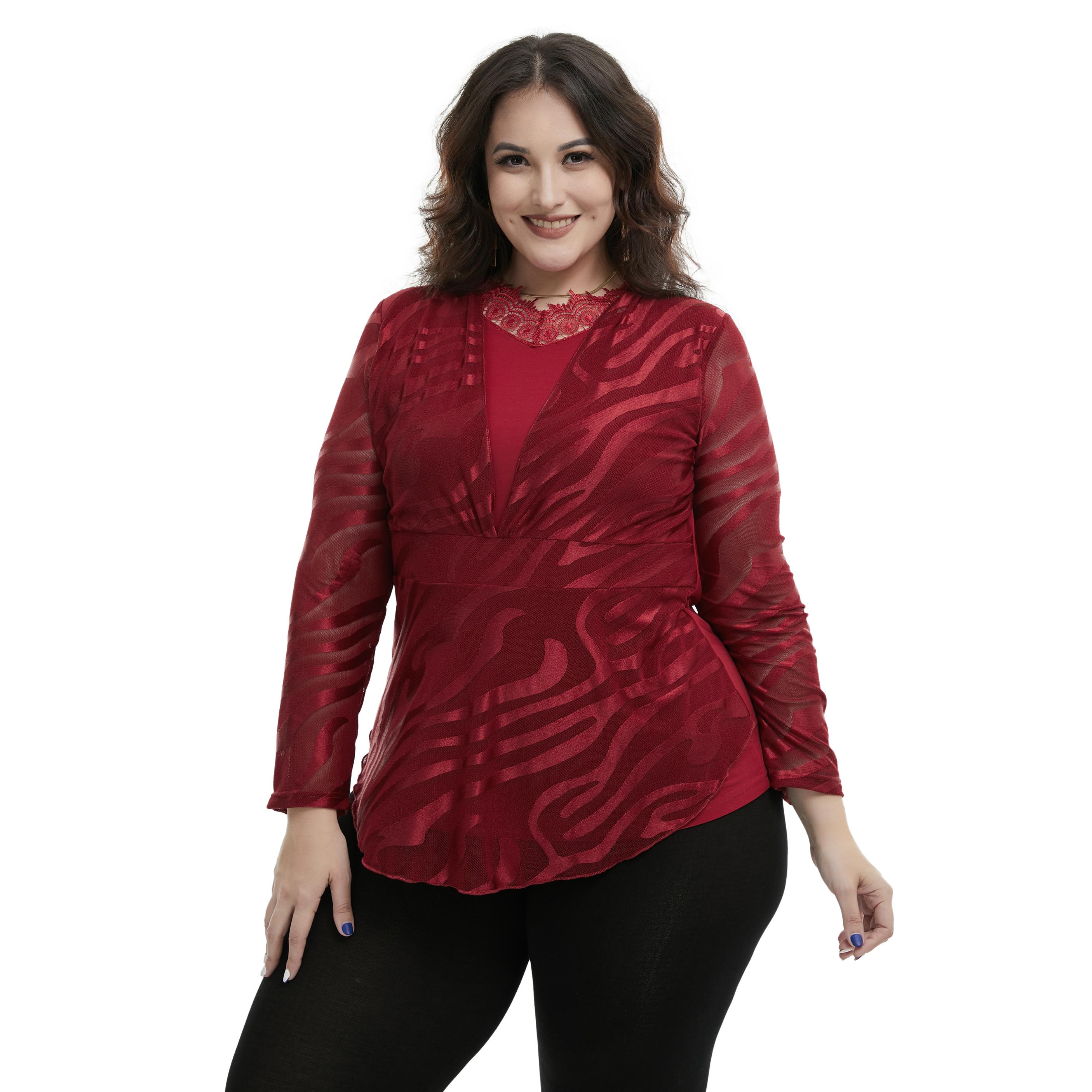 

Кружевная лоскутная футболка с длинным рукавом больших размеров, женская элегантная туника, женская повседневная блузка, рубашка