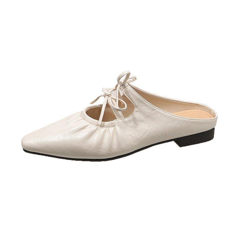 French High Sense 2025 New Mary Jane Shoes Pointed Head Bag Head Wear Flat Bow Flat Bottom Cool Slippers Women