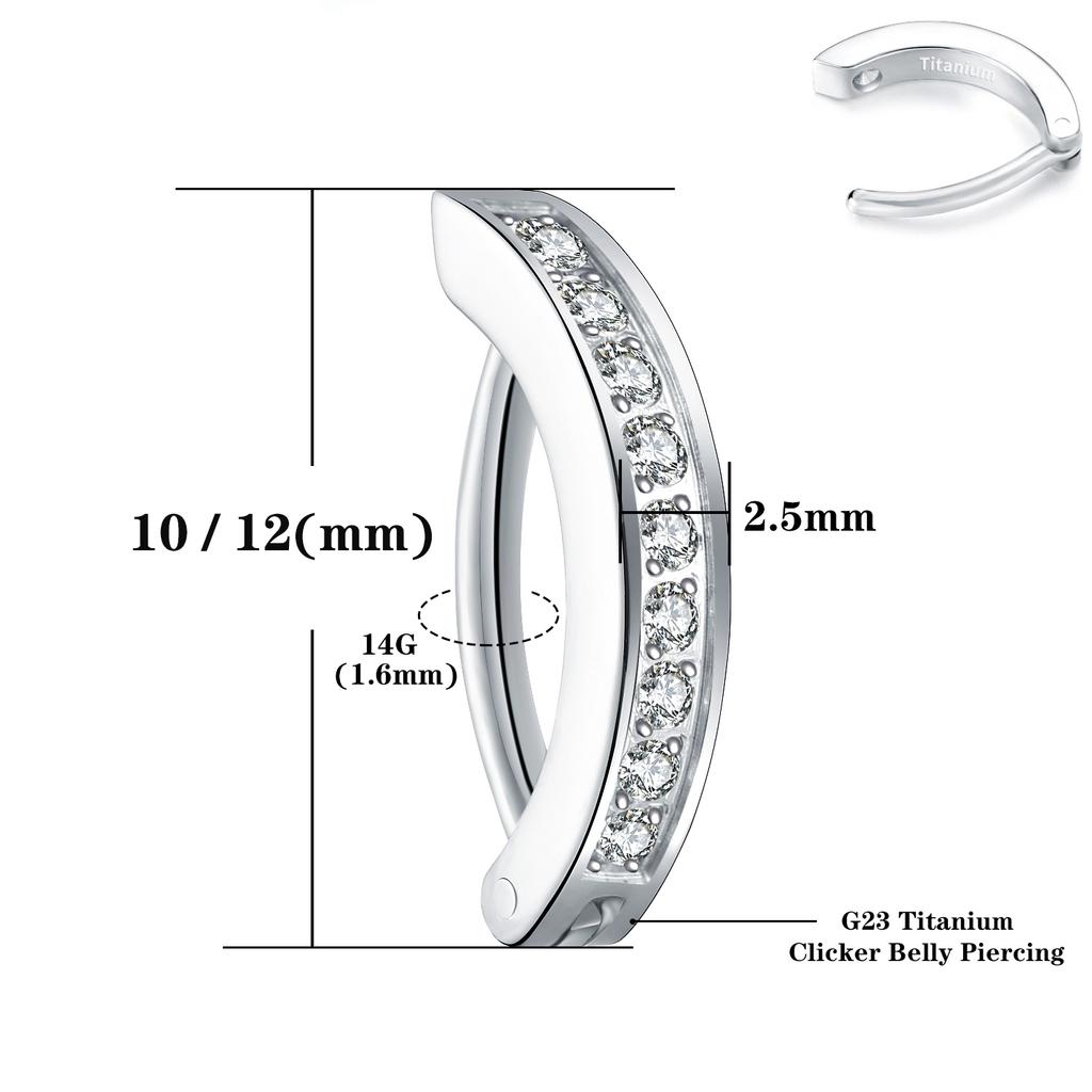 14G G23 Titan Clicker Bauchnabelring, 10/12mm Umgekehrt gebogener Hoop Bauchnabel Barbell Body Piercing Schmuck
