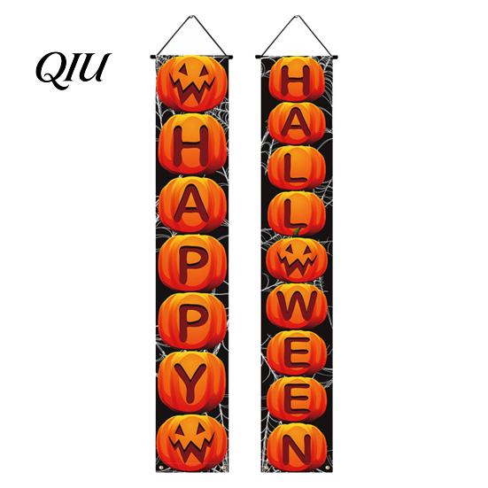 Halloween Festive Decor Porch Sign Banner, Pumpkin Ghost Party Awning Hanging Wall Supplies Door Decoration, Front Wreath Banner Yard Eye-catching