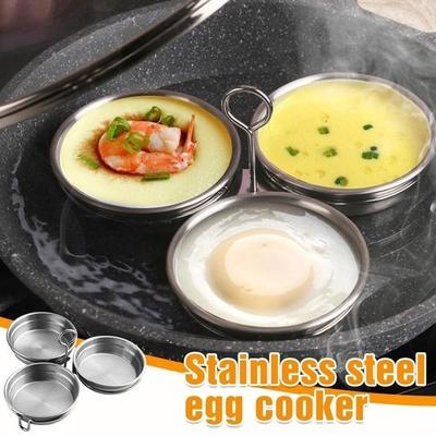 Durable Stainless Steel Egg Cooker Heart-Shaped 3-in-1 Omelette Mold Egg Steamer Kitchen Cooking Tool