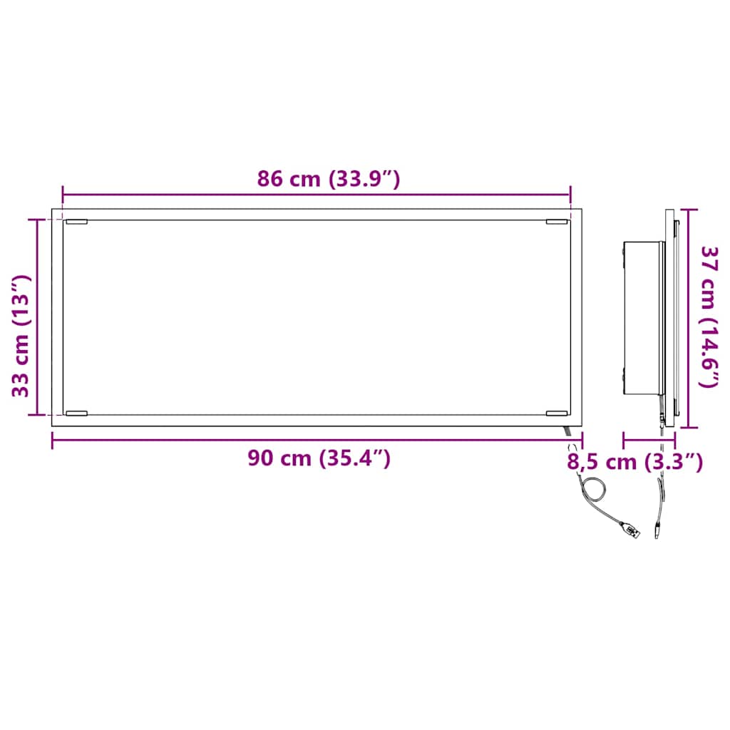 Mirror Smoked Oak 90 x 8.5 x 37 cm Engineered Wood