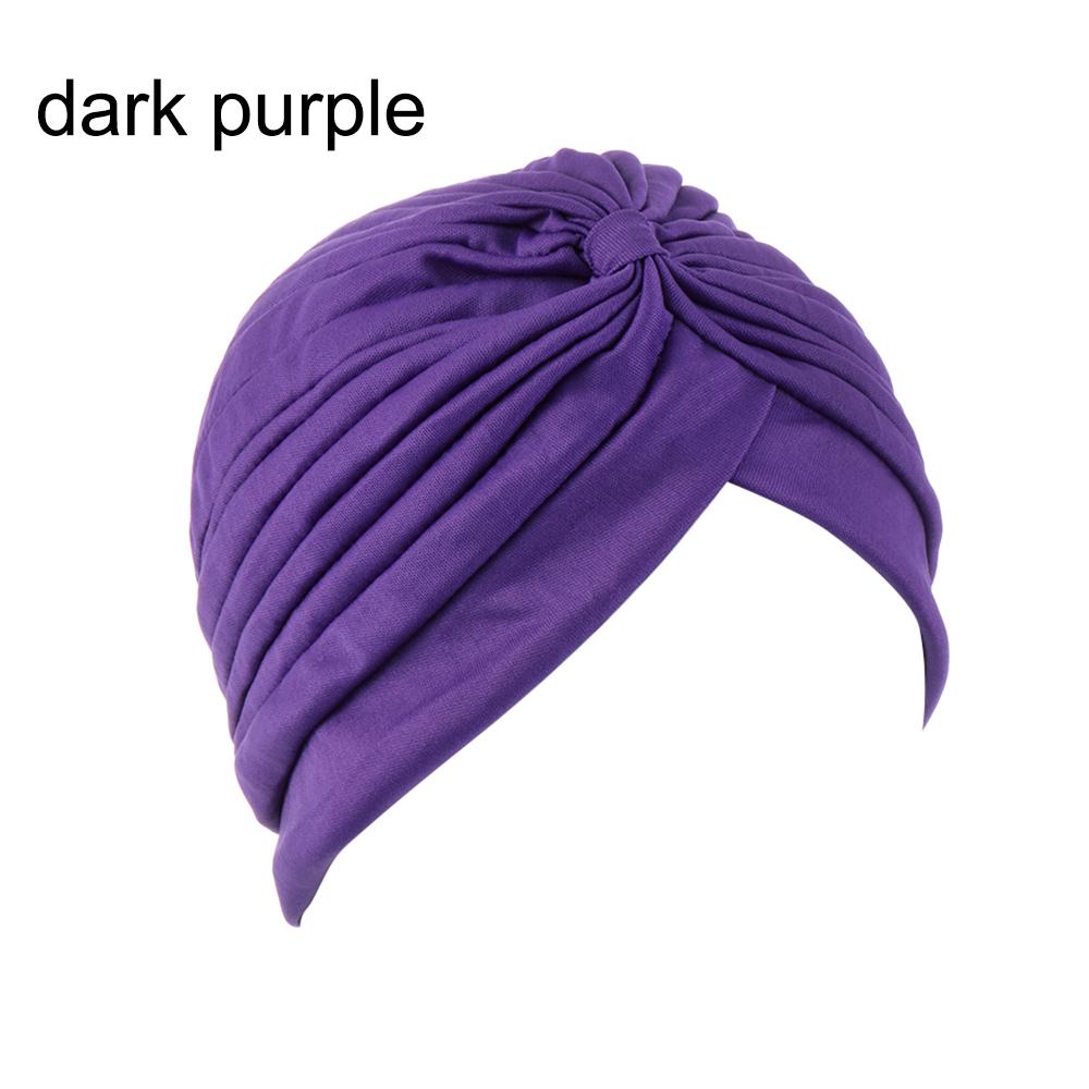 Solid Color Women Elastic Cotton Fold Turban Hat Soft Bonnet Muslim Hijab Ladies Head Wrap Warm Beanies Chemo Hat