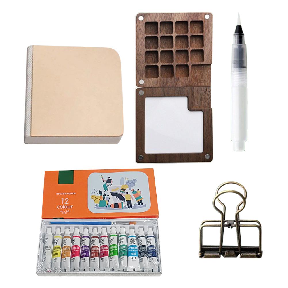 Travel Paint Palette Pocket Artist Watercolor Set Mini Watercolor Palette Set Wooden Grid Paint Box Gift for Kids