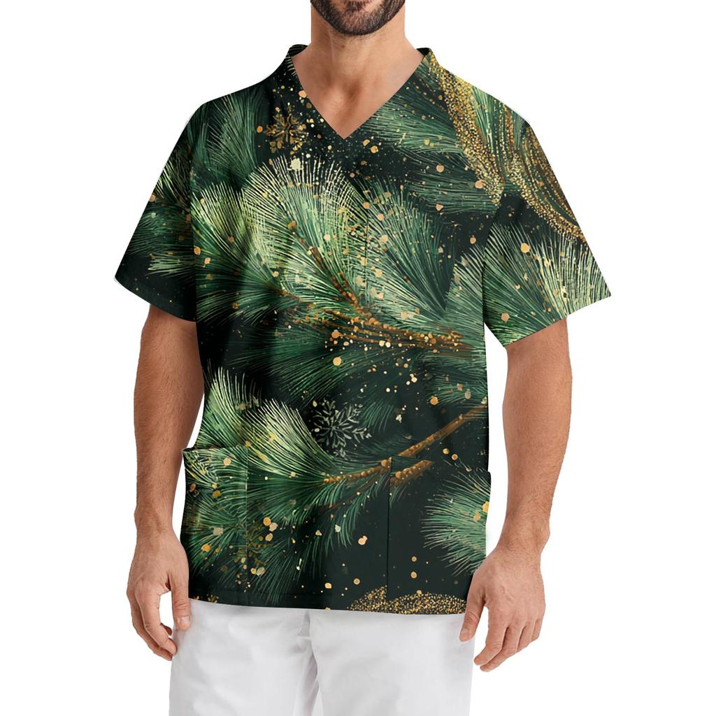 Bedrucktes kurzärmliges Herren-Arbeitsbluse mit V-Ausschnitt und Brusttasche für Pfleger