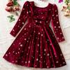 Long Sleeve Girls Winter Dress for 3-8 Years Knitted Sweater Outfits Red Christmas Party Dress for Girls Kids Costume