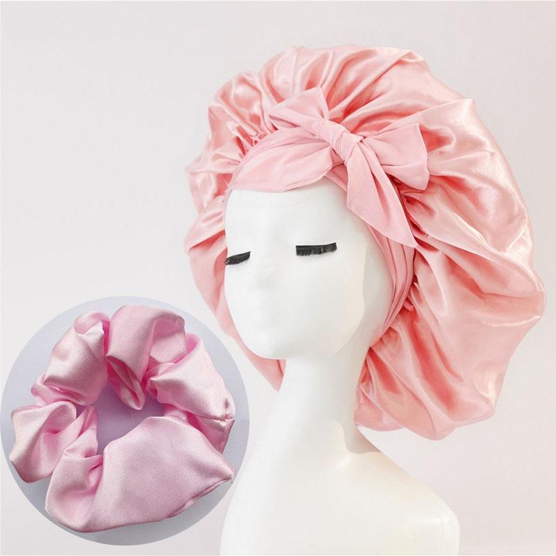 Women Satin Bonnet Solid Sleeping Hat Stretchy Tie Band Elastic Night Shower Cap Hair Head Cover Bonnet Simple Hair Accessories