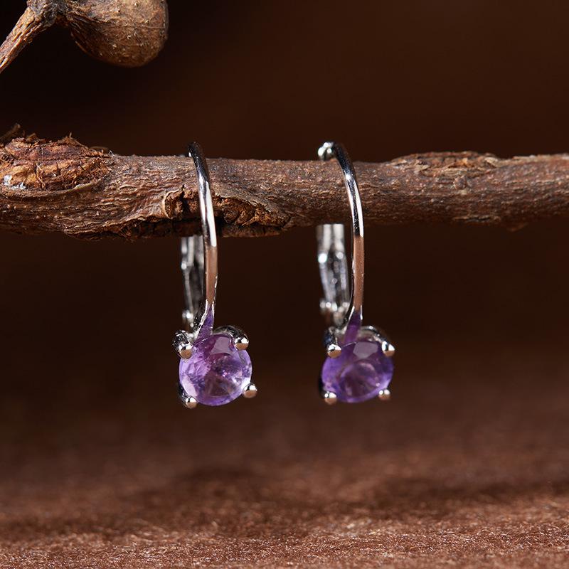 S925 Sterling Silver Gemstone Ear Studs - Garnet, Citrine, Amethyst, Topaz & Diamond Hoops for Women