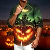 Men's Casual Long Sleeve Shirt with Halloween Print for Spring Fall