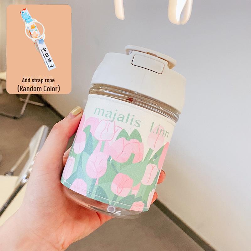 

Стеклянная чашка Fresh Girl с крышкой и трубочкой - корейская, не допускающая ожогов, переносная двухслойная чашка 400-500ml