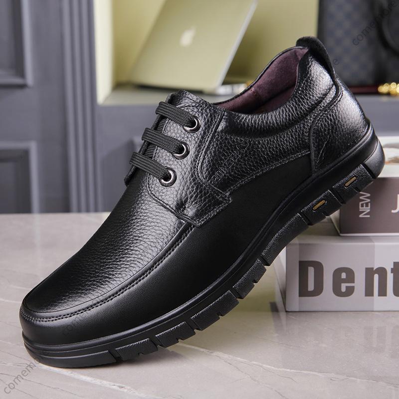 Handmade Leisure Shoes Man New Trendy Minimalist Work Shoes with Lace Up Middle-Aged Dad Formal Casual Business Leather Shoes