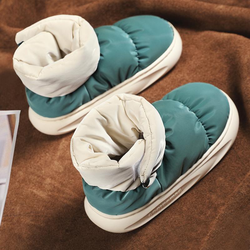 Waterproof cotton slippers women's winter snow boots outdoor wear indoor home plush warm confinement couple cotton shoes men
