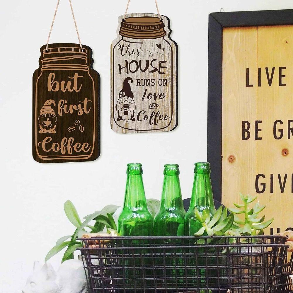 4Pcs Rope Hanging Coffee Hanging Sign Wood Cafe Decor Sign Kitchen Cafe Home Decor Ornaments