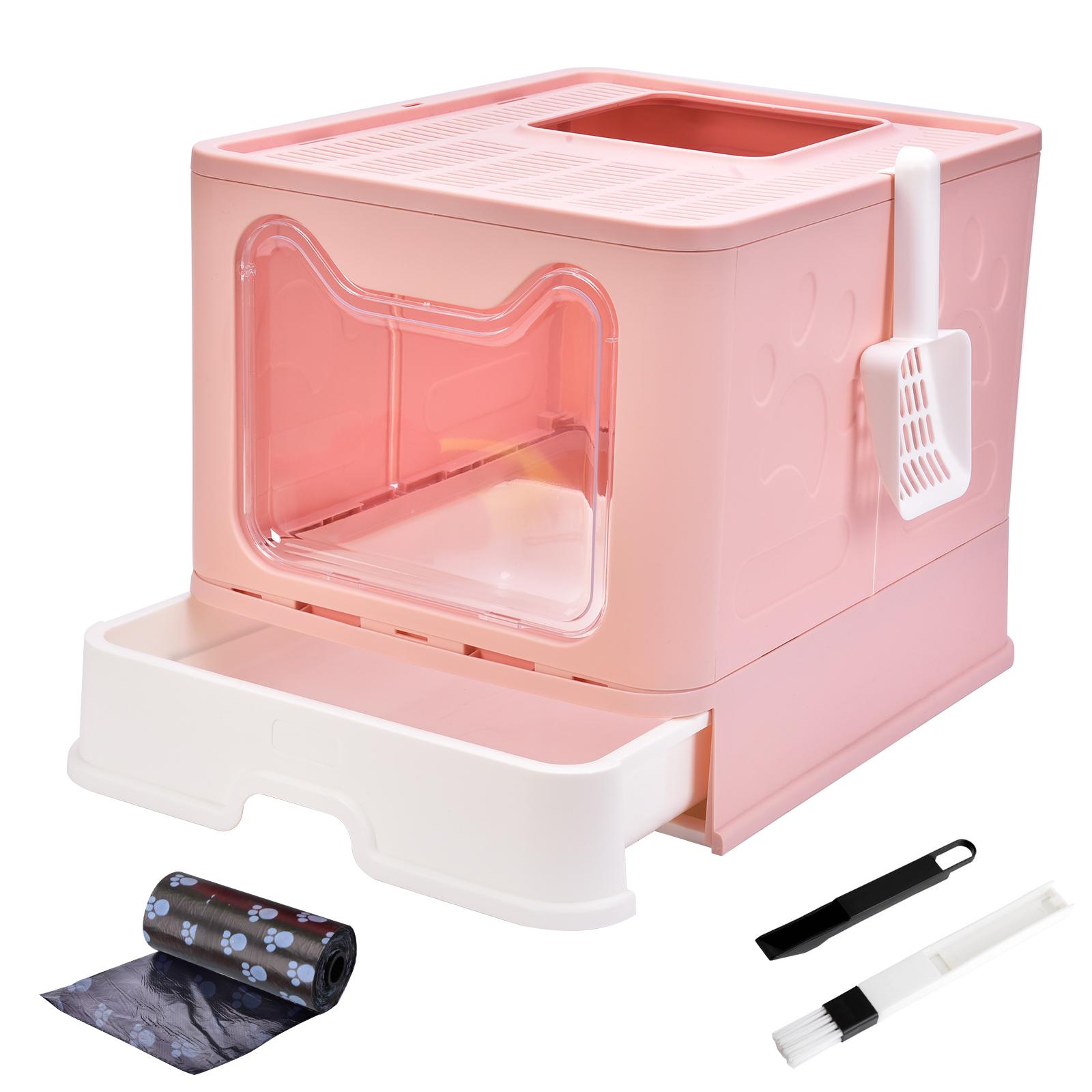 Cat Litter Box With Lid, Top Entry Cat Litter Box Pan , Enclosed Cat Potty, Anti розовый