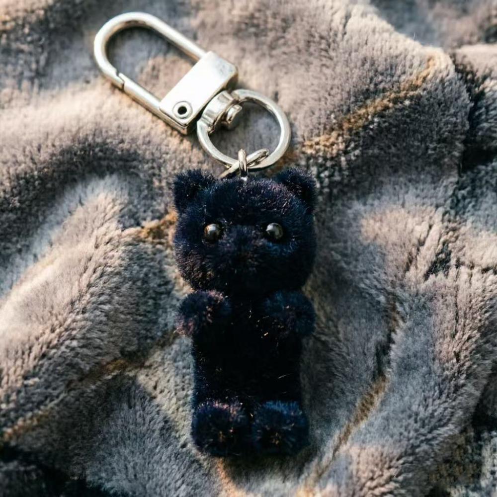 Cute Flocking Three-dimensional Kitten Keychain Cartoon Mini Doll Bag Pendant Keyrings Handmade DIY Keys Chains Gift Accessories