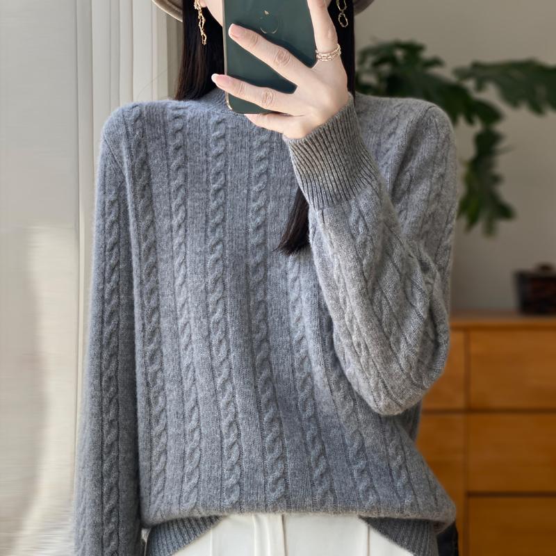 Women's Cashmere Sweater Qinghe Cashmere 30% Cashmere 70% Wool Autumn and Winter Pullover Warm and Fashionable