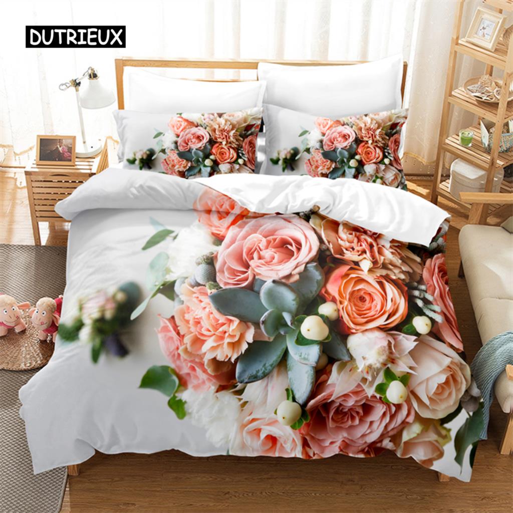 Pink Roses Bedding Set Duvet Cover Set 3d Bedding Digital Printing Bed Linen Queen Size Bedding Set Fashion Design