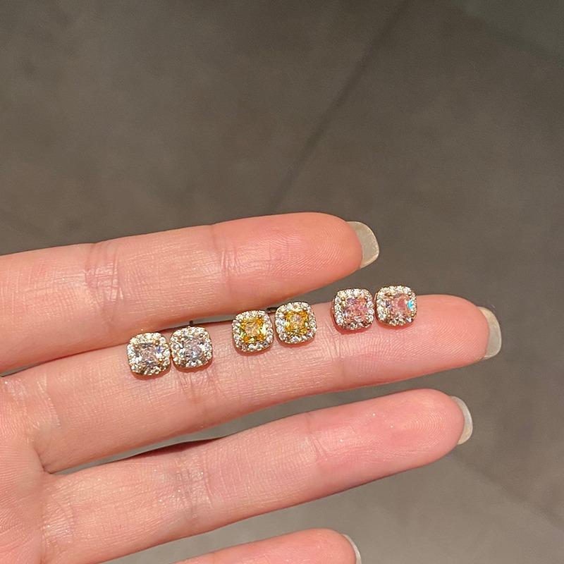Fashionable 6mm Simple Square Artificial Crystal Hoop Earrings Classic Female Earrings Shiny Small Earrings For  Women Jewelry