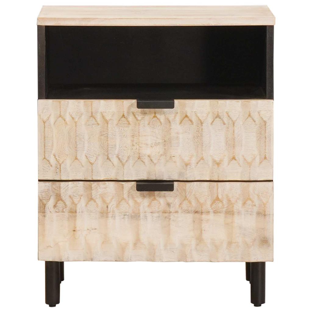 Nightstand with Drawers White 50 x 33 x 60 cm Solid Mango Wood