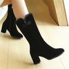 Fashion Elegant Flock Mid-calf Boots Women Shoes Woman Fashion Mid Heels Winter Lace Party Boots Black Red Bottine Mujer Large Size33-43