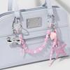 Stylish Beaded PU Leather Lace Bows Bag Charm Elegant Handbag Accessory Bags Keychain Holder For Women Girls
