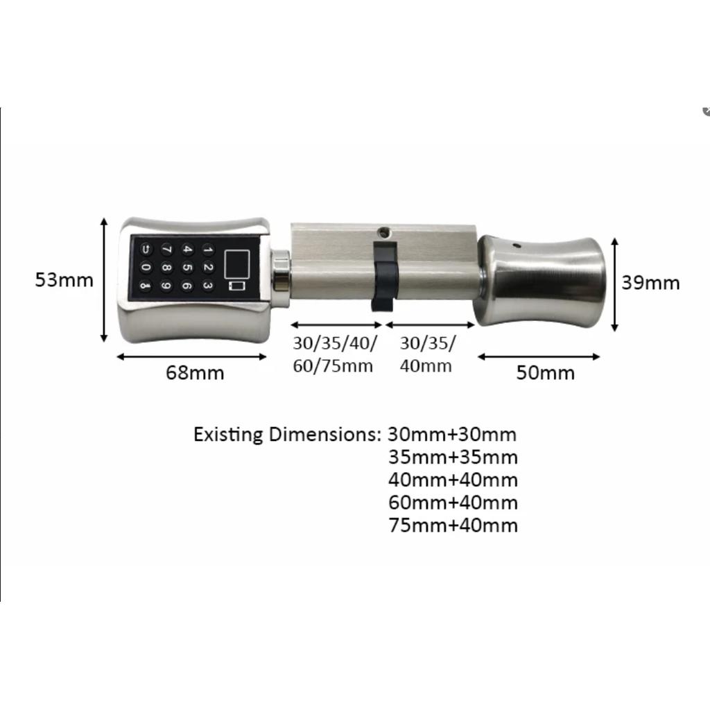 Bluetooth Smart Cylinder Lock Biometrická elektronická digitální klávesnice bezklíčová s kódovým otiskem RFID karty se zámkem dveří