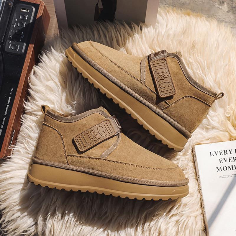 Winter new velvet thickened warm Velcro fur integrated non-slip cotton boots thick-soled snow boots
