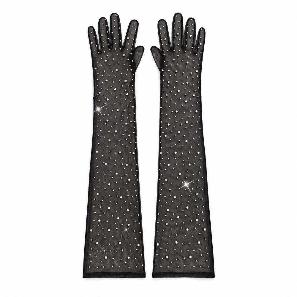 Stretchy Sheer Tulle Gloves Black White Bride Gloves Fashionable Fishnet Gloves Wedding Bride