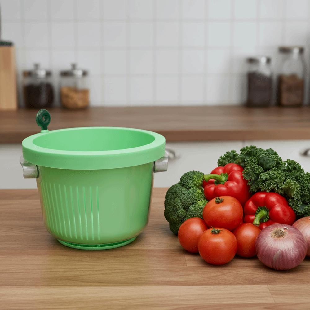 Manual Vegetable Drain Basket 360°Rotatable Large Capacity Vegetable Dehydration Basket Double-layer Plastic Fruit Washing Basin