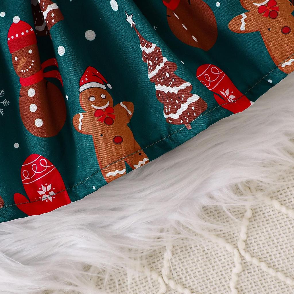 2025 Christmas Baby Romper - European & American Style: Girls' Autumn Print Ribbed Jumpsuit with Skirt