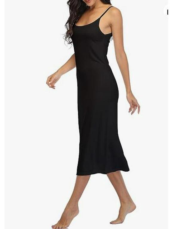 European and American Long Camisole Dress with Adjustable Straps – Soft, Round Neck Nightgown