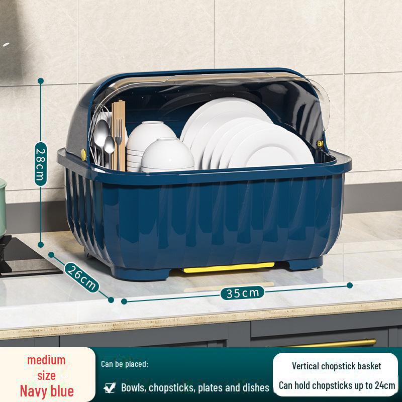 Scurgător de vase de bucătărie cu capac pentru boluri, farfurii, tacâmuri și bețișoare